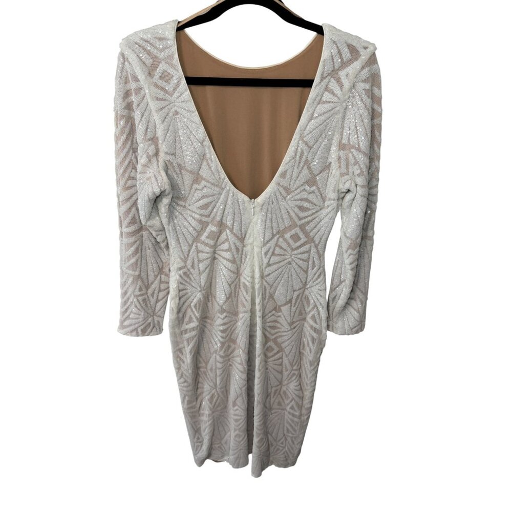 Dress the Population Emery White Sequined Scoop Back Midi Dress - Picture 8 of 9